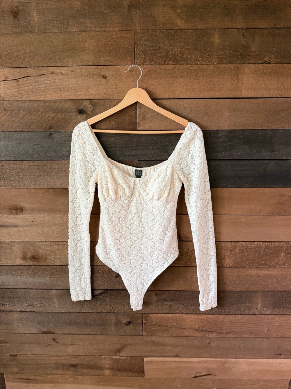Wild Fable White Lace Long Sleeve Bodysuit Bustier Corset Top Small
